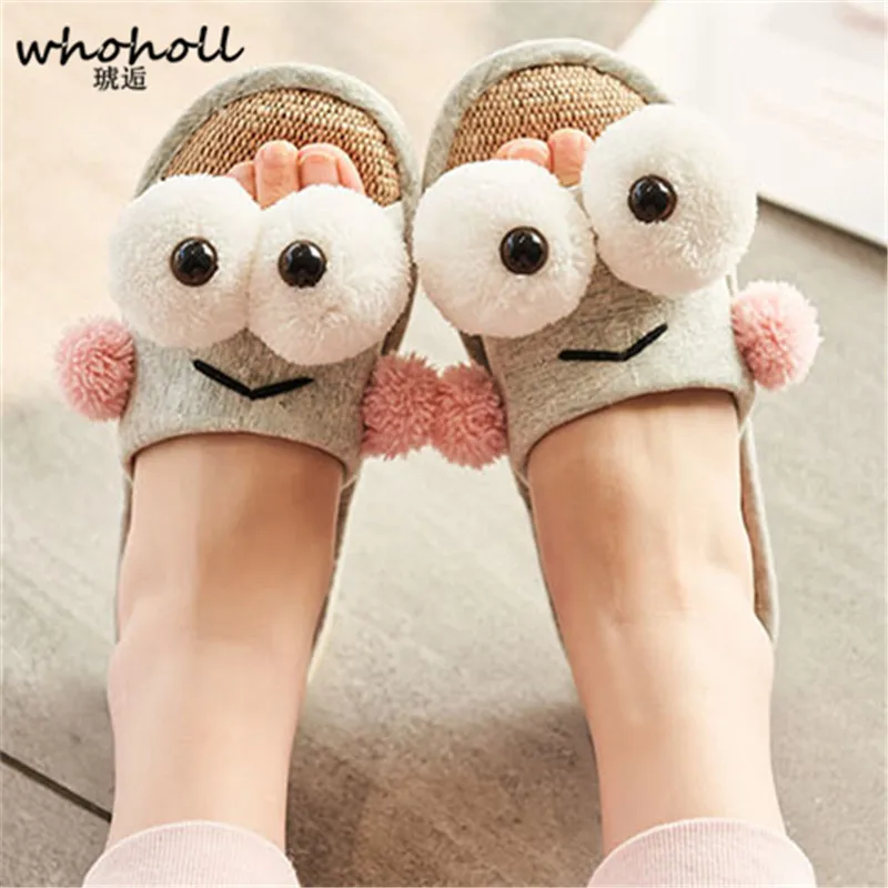 

WHOHOLL Linen Slippers Summer Indoor Cute Dog Non-slip Japanese Women Home Couples Wood Floor Cotton and Linen Home Shoes