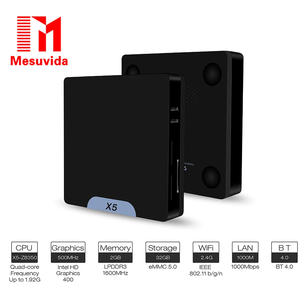 

X5 Mini PC Intel Atom X5 - Z8350 2GB RAM 32GB ROM Bluetooth 4.0 1000M LAN 2.4G Wifi TV Box Support Win 10 & Android 5.1