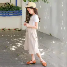 YAUAMDB/Детские комбинезоны весна-осень От 5 до 15 лет из хлопка для девочек комбинезоны Штаны Твердые Одежда детская одежда широкие брюки 54