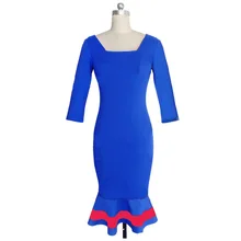 Ankle-length New Arrival Three Quarter Women Business Work Sheath Bodycon Summer Dress Contrast Color Dress