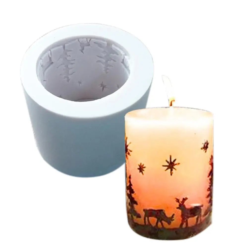 

3D Christmas Tree Deer Pattern Candle Moulds DIY Handmade Silicone Soap Molds for Cakes Making Tools Christmas Decoration Crafts