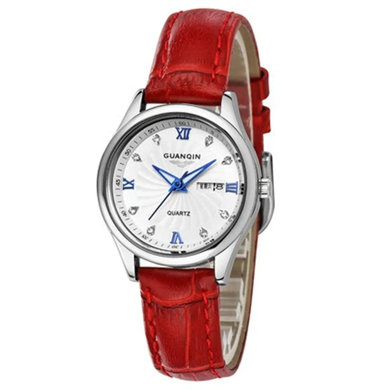 Красочные часы GUANQIN женские кварцевые роскошные кожаные часы известного бренда водонепроницаемые дешевые часы для девочек спортивные женские наручные часы - Цвет: Color 12