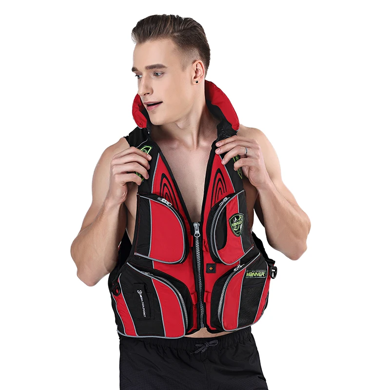 MANNER Adult Swimming Life Jacket Multi-pocket Life Vest For Drifting Boating Survival Fishing Safety Jacket Water Sport Wear