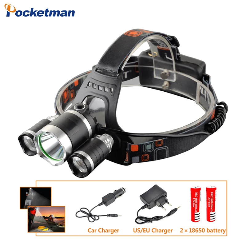

3 LEDs Headlamp XM-L T6 9000 Lumen LED Headlamp Headlight Caming Hunting Head Light Lamp+2*18650 Battery + AC/Car Charge z30