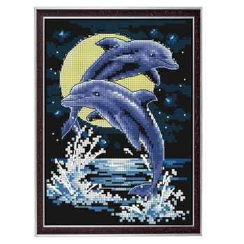 

Golden panno,Needlework,Embroidery,DIY Animal Painting,Cross stitch,kits,14ct two dolphins Cross-stitch,Sets For Embroidery