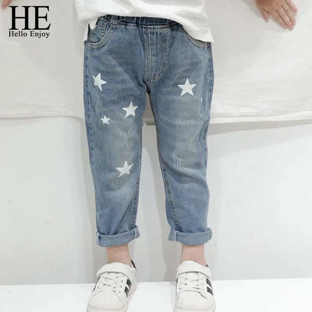 HE Hello Enjoy Toddler Boys Jeans Autumn Print Stars Boy Clothes Denim Pants Elastic Waist Children Trousers Kids Girls Jeans 1