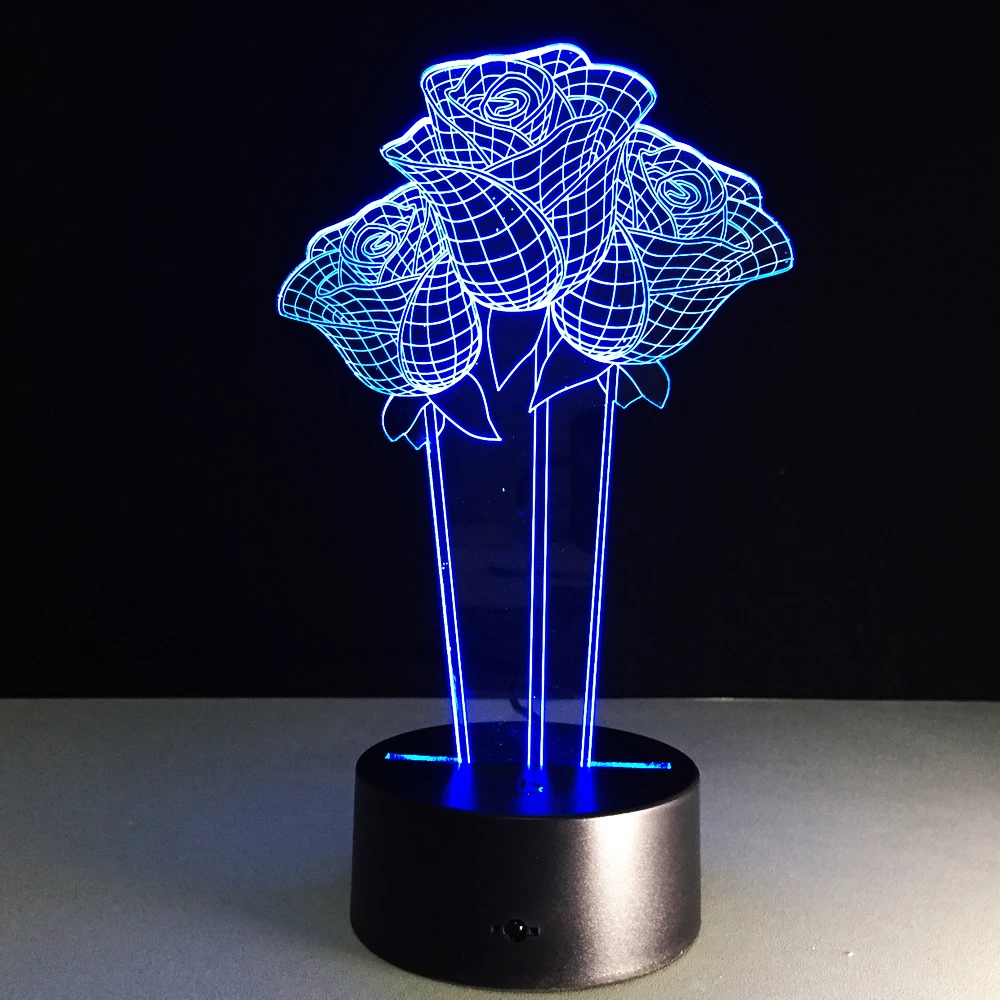 7 цветов Изменение розы акриловый 3D светильник светодиодный гостиная Настольная лампа Micro USB светильник настроения для спальни прикроватный любовник Валентин подарок для жены