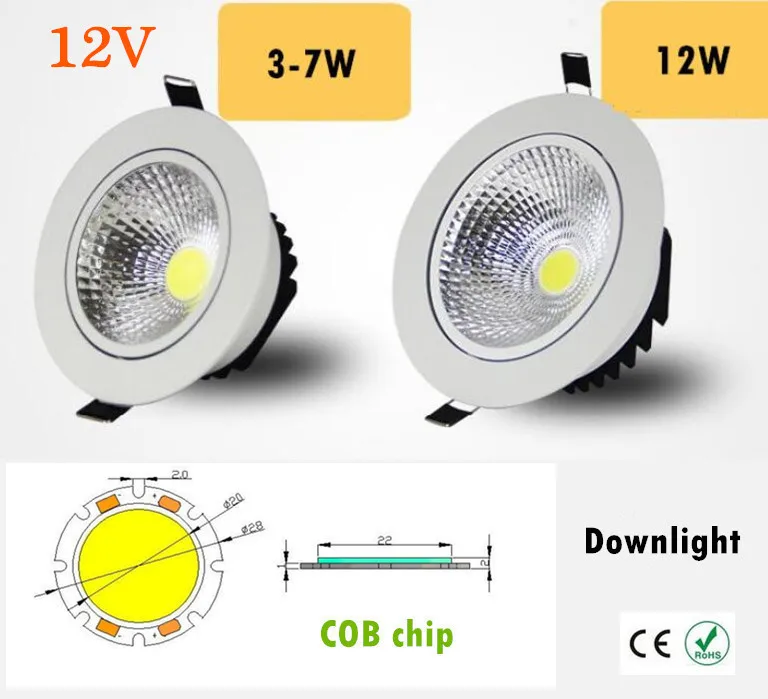 

1PCS Super Bright Recessed LED Dimmable Downlight COB 3W 5W 7W 12W LED Spot light LED decoration Ceiling Lamp AC/DC 12V