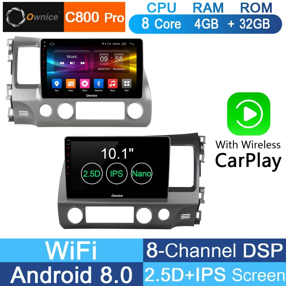 

10.1" IPS+2.5D 8 Core 4G+32G Android 8.1 Car DVD GPS Radio For Honda Civic 2006 2007 2008 2009 2010 2011 DSP CarPlay Multimedia