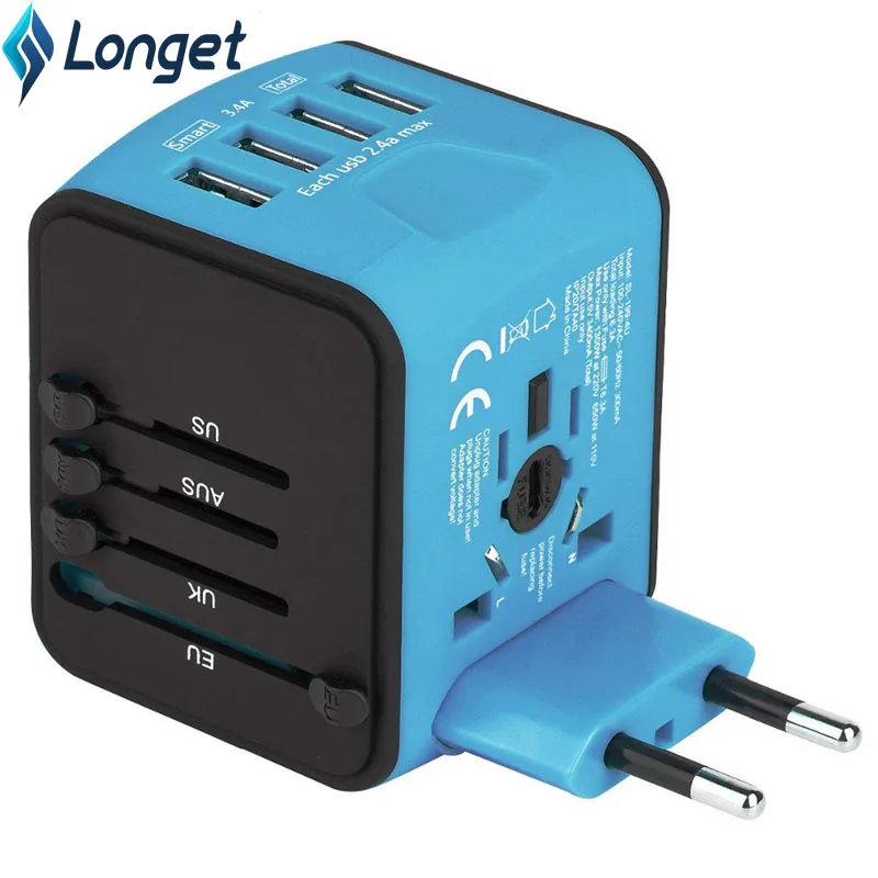 

LONGET New Travel Adapter International Universal Power Adapter with 4 USB Worldwide Wall Power Plug Charger for UK/EU/AUS/US