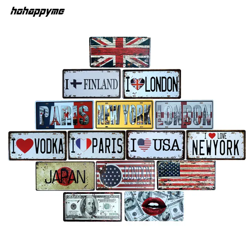 

Famous City Car American License Plate Vintage Home Decor Tin Sign Shabby Chic Metal Sign Plaque Metal Decorative 15*30 CM