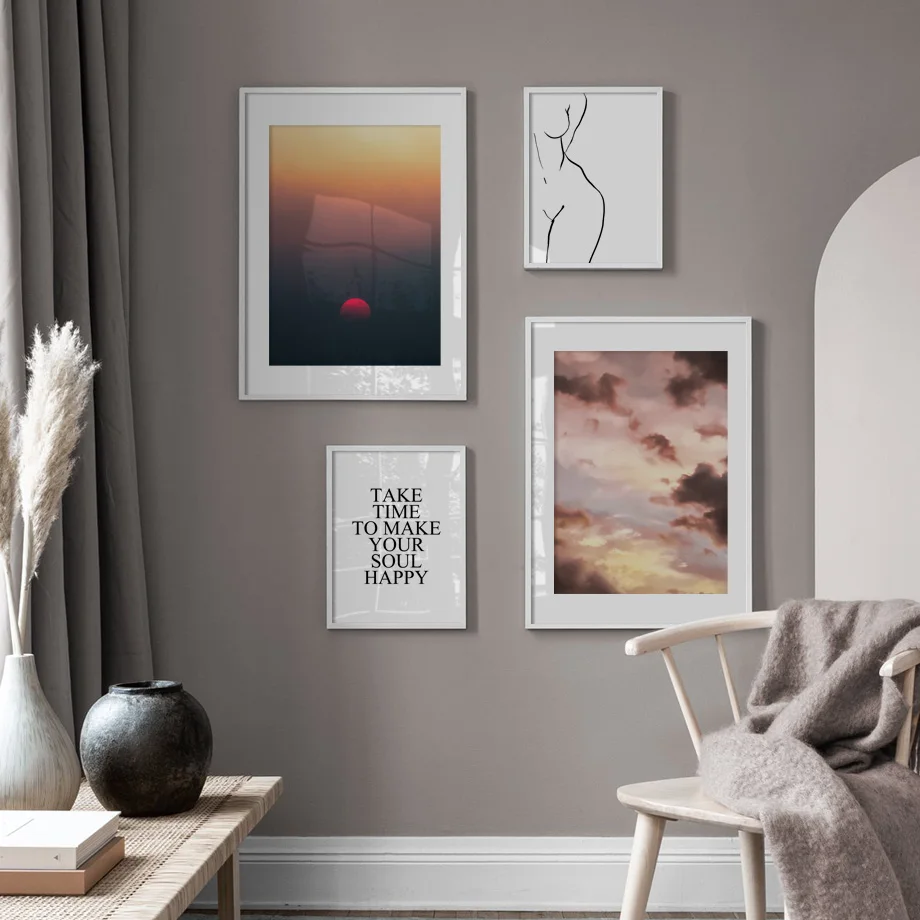 Sunset Cloud Abstract Line Woman Nordic Posters And Prints Wall Art Canvas Painting Wall Pictures For Living Room Decoration