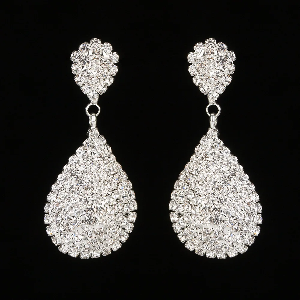 

New Style Gold and Silver Drop Dangle Earrings with Full Crystal Luxury Bridal Wedding Jewelry Earring Wholesale 039