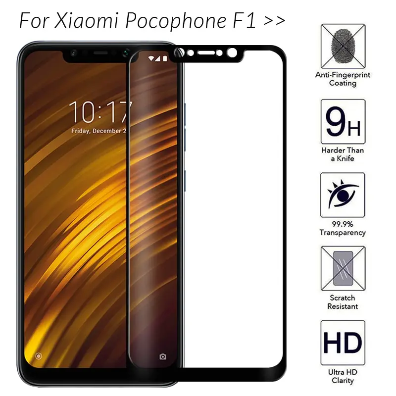 0.26mm Full Cover Tempered Glass Film For Xiaomi Pocophone f1 Screen Protector MI poco Protective Shield Saver 9H | Мобильные