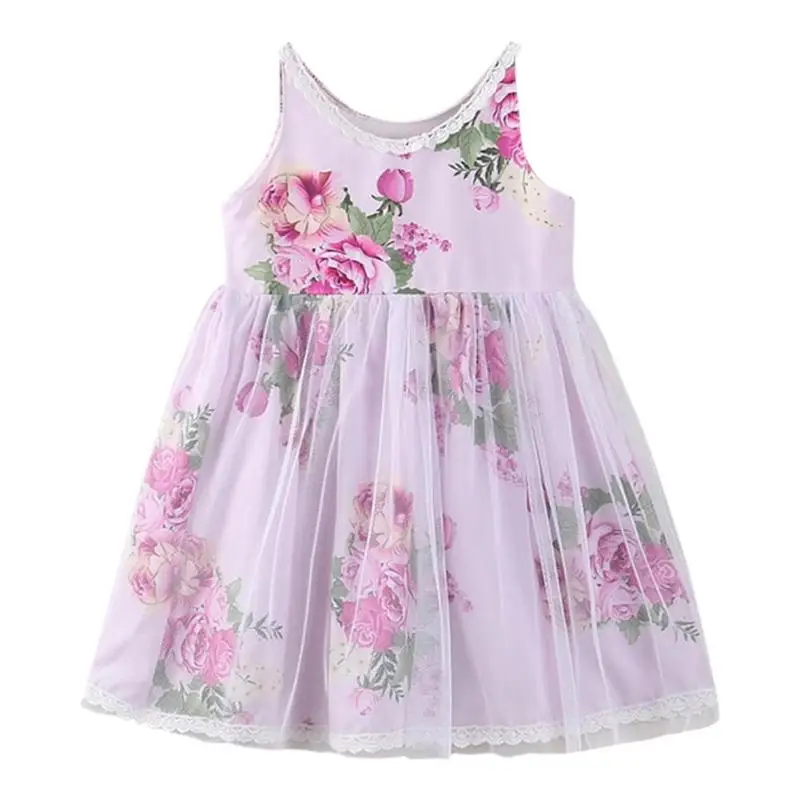 

Summer Girls Kids Floral Print Sleeveless O-Neck Dress Casual Swing Clothes