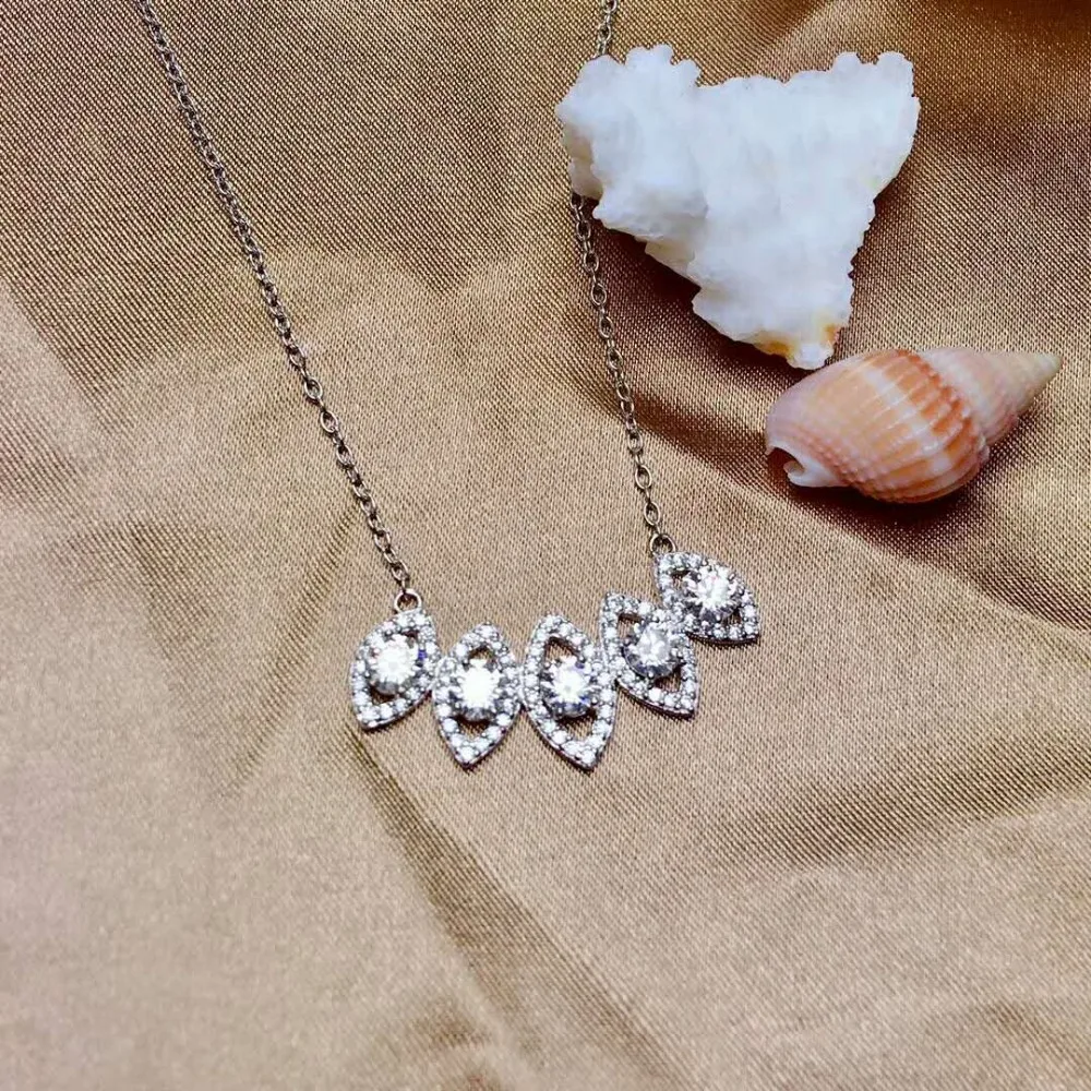 Блестящие 4 мм moissanit Бриллиантовая подвеска ожерелья s925 стерлингового серебра ювелирные украшения для женщин, держащих букет невесты на свадьбе, прозрачный драгоценный камень