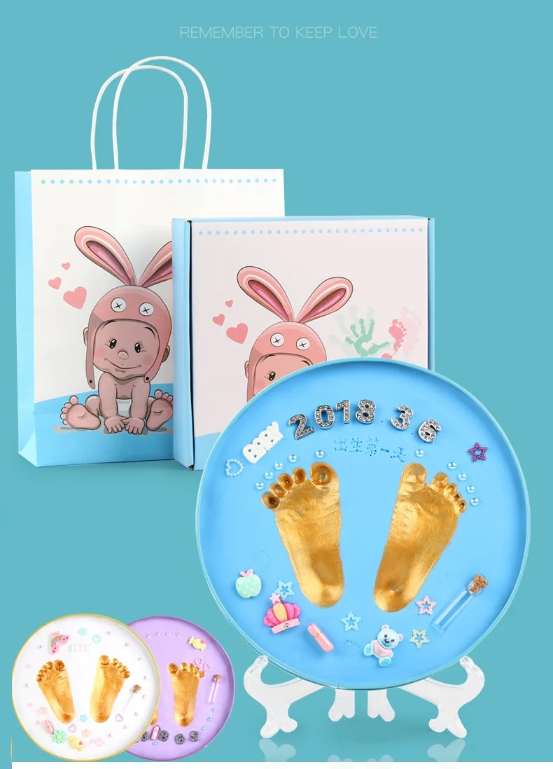 2019 синий и розовый коробка Детские сувениры ручной след Makers новорожденных мягкая глина моделирование Inkless печати наборы для ухода за кожей