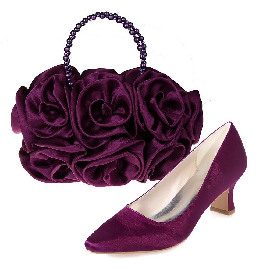 Elegant purple pointed toe middle heel lady font b shoes b font with matching lace clutch