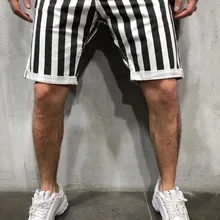 Мужские летние повседневные шорты, мужские брендовые новые пляжные шорты, черные и белые полосы, эластичная резинка на талии, модные повседневные шорты для мужчин