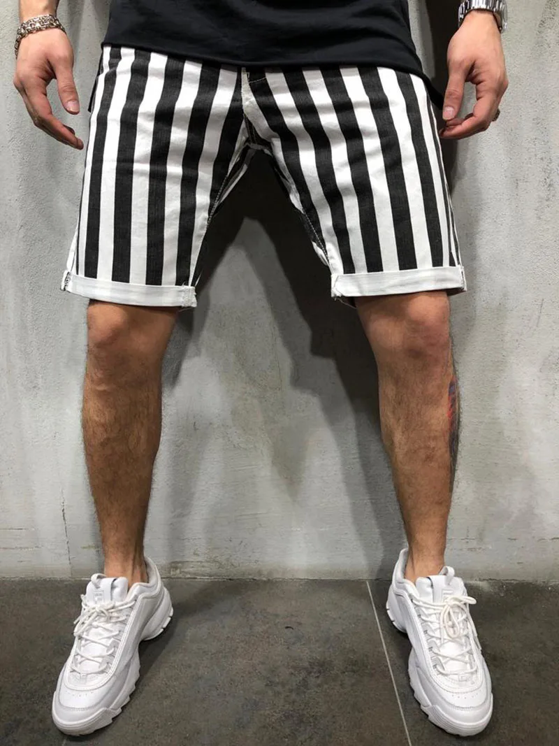 Мужские летние повседневные шорты мужские брендовые новые бордшорты 2019 черные и белые полосы эластичная талия модные повседневные шорты