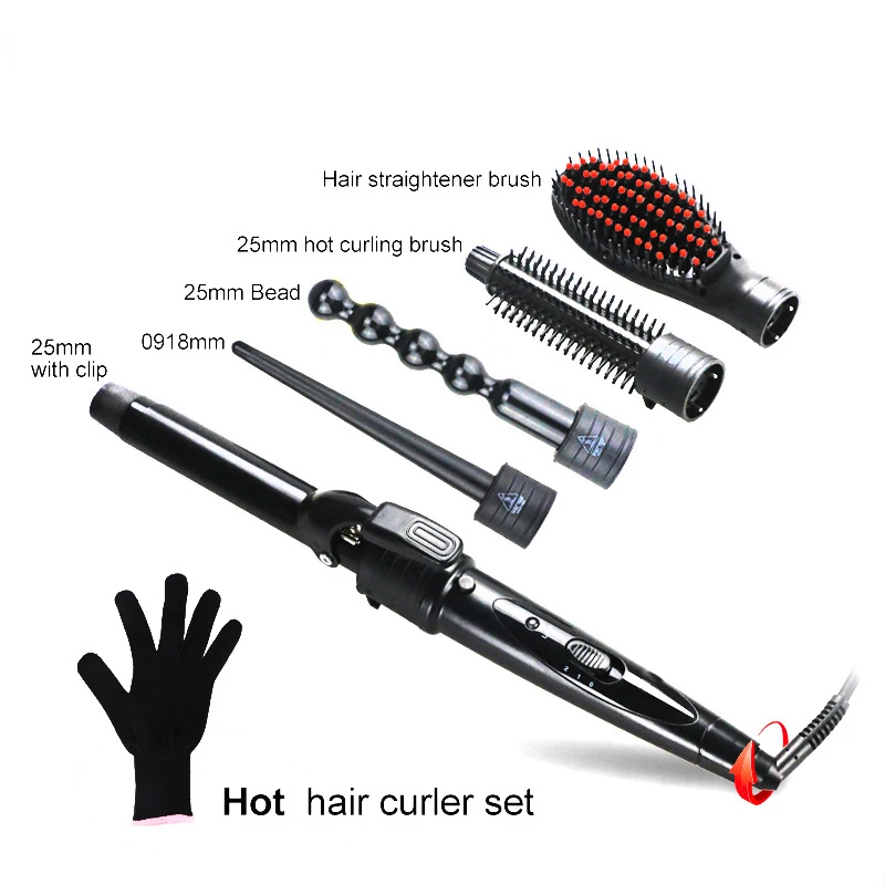 

5-in-1 Interchangeable Hair Curling Iron Machine Styling Curler Roller Set Hairdressing Supplies Girl Gifts Straight Hair Comb