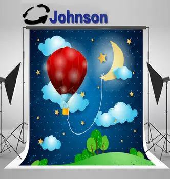 

Hot Air Balloon star moon clouds tree grass backgrounds Vinyl cloth High quality Computer print wall backdrop
