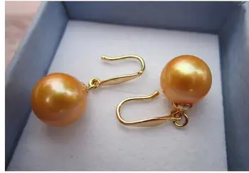 

New hot AAA+natural 8.5-9.5mm south seas Australian golden pearl earrings 14