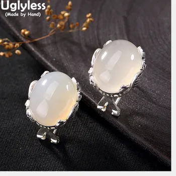 

Uglyless Real S 990 Fine Silver Natural Chalcedony Women Oval Studs Earrings Handmade Peacock Brincos Bijoux Ethnic Fine Jewelry