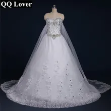 QQ Lover 2017 New Bandage Tube Top Crystal Lace Luxury Wedding Dress Custom Made Bridal Dress Gown Vestido De Noiva