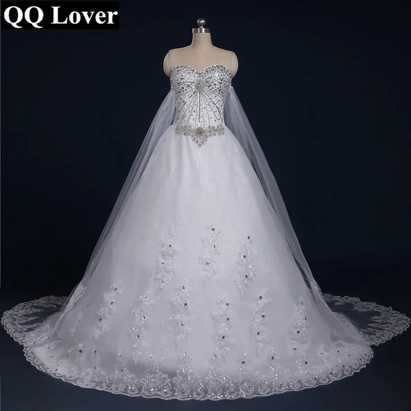 

QQ Lover 2019 New Bandage Tube Top Crystal Lace Luxury Wedding Dress Custom Made Bridal Dress Gown Vestido De Noiva