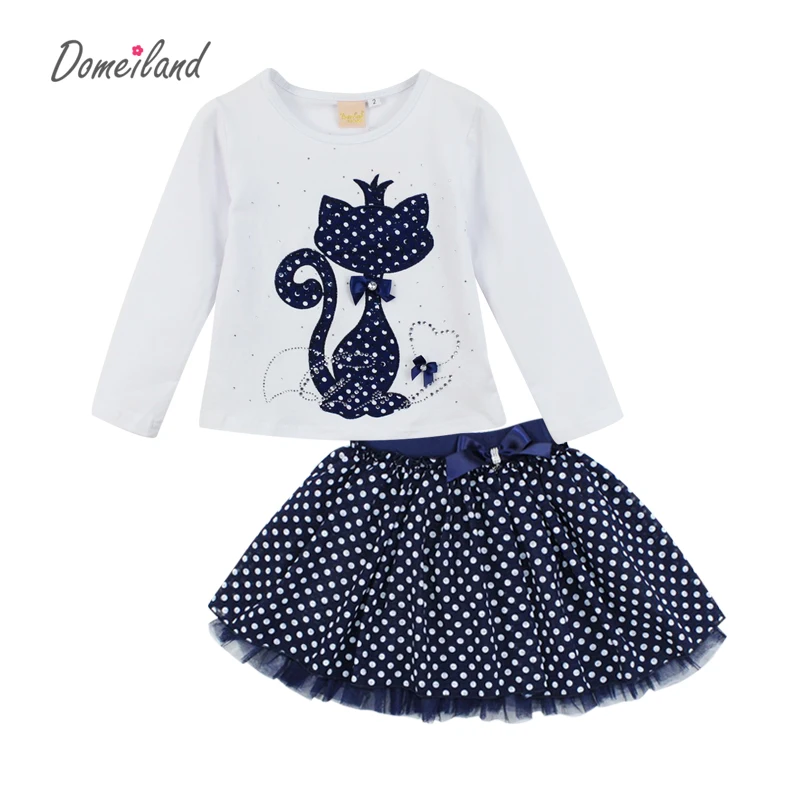2017 Fashion Spring DOMEILAND Boutique Outfits font b Baby b font clothes Girls Sets Cute cat