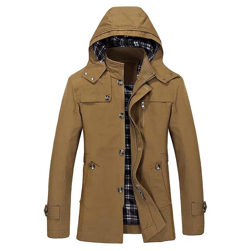 Haute La À Noir Khaki Qualité Capuchon Couleur black Casual Light Automne Smart dark Veste Lumière Hommes Vêtements Taille Kaki Khaki Hiver Plus J0227 Manteau De Solide QBodxeECWr