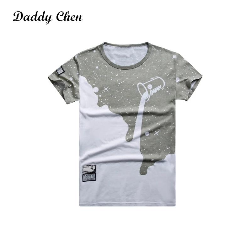 

Daddy Chen Men Tshirt with Funny Print Short Sleeved O-Neck T-Shirt Men White Creative Paint Bucket Design Cotton Streetwear