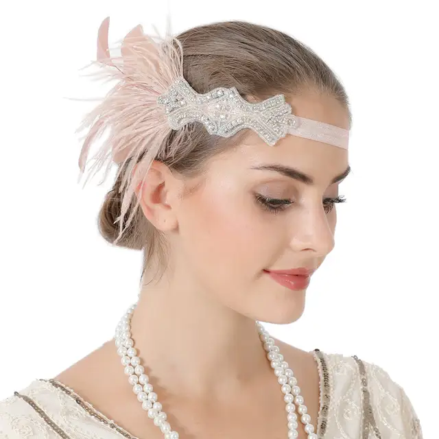 Us 6 99 Elegant 20s Great Gatsby Hair Headpiece Handmade Feather Headpiece 1920s Flapper Hair Accessory For Cocktail Prom In Women S Hair