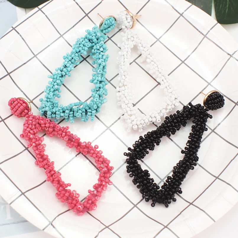 MANILAI Bohemian Geometric Big Earrings For Women Resin Beads Dangle Statement Earrings Fashion Jewelry Handmade Hanging Brincos