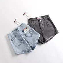 Летние женские с высокой талией тонкие эластичные облегающие бедра тонкие джинсовые шорты длинные брюки Tide