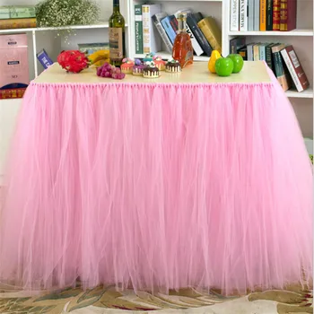 

1pc Tulle Tutu Table Skirt Tulle Tableware for Wedding Decoration Baby Shower Party Wedding Table Skirting Covering 3 Sides
