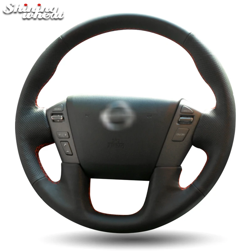 BANNIS Black Leather Steering Wheel Cover for Nissan Patrol 2011 2017