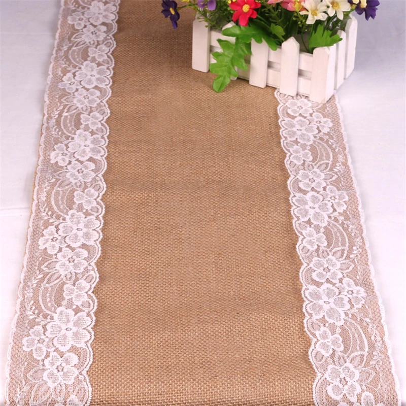Vintage White Christmas Lace Hessian Burlap Country Event Party Supplies Wedding Decoration Linen T