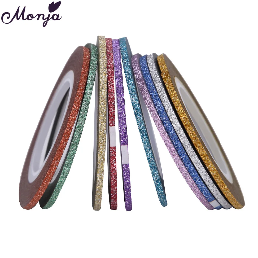 Monja 10 в рулонах для украшения ногтей красочные лазерные скраб Чередование ленты фольги линии 3D DIY самоклеющиеся блестящие наклейки украшения
