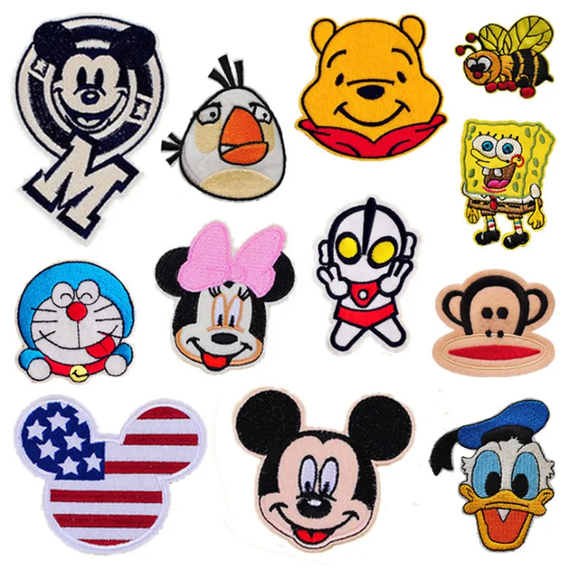 

1 Pcs Mickey Minnie Patches For Clothing Cartoon Donald Bee Badges Parches Emobroidered Iron-On Garment Apparel DIY Accessories