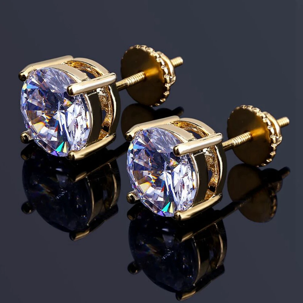 Серьги-гвоздики со льдом в стиле хип-хоп с завинчивающейся задней частью золотого/серебряного цвета, микро серьги 4 мм, 6 мм, 8 мм, CZ камень, подарок для женщин