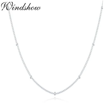35-80cm Slim Thin Pure 925 Sterling Silver Beads Curb Chain Choker Necklaces Women Girls Jewelry Kolye Collares Collier Ketting