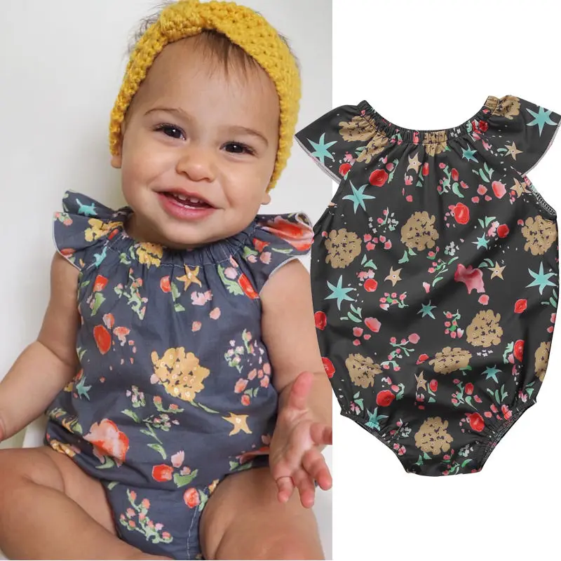 Children Toddler Floral Baby Girls Flower Bodysuit Sleeveless Summer Clothes Sunsuit Set Newborn