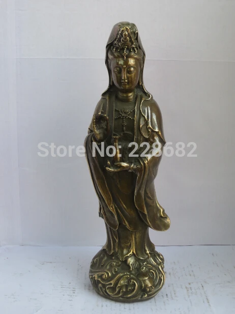 

Collectible Chinese Decorated Old Copper Carved Standing Guanyin Bodhisattva Sculpture /statue