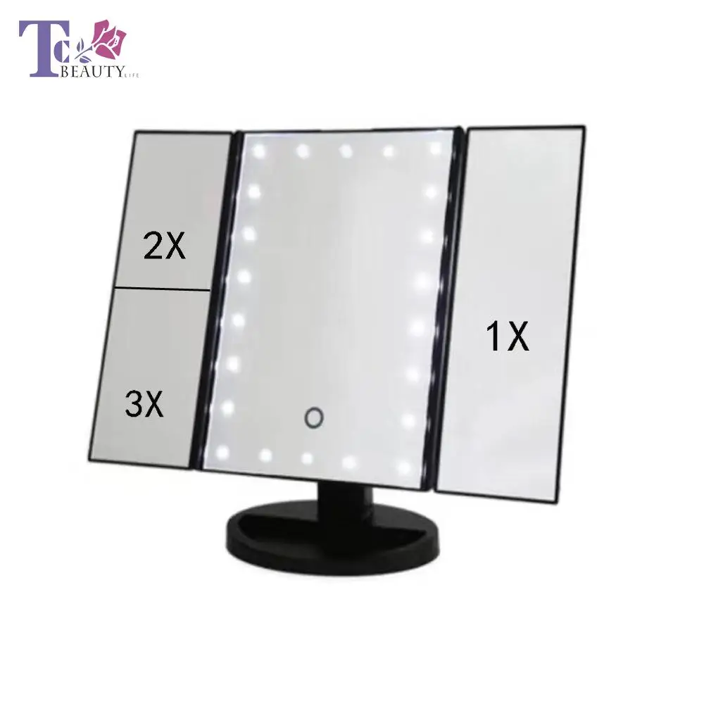 

LED Touch Screen 22 Light Makeup Mirror Table Desktop Makeup 1x/2x/3x Magnifying Mirrors 3 Folding Adjustable Mirror
