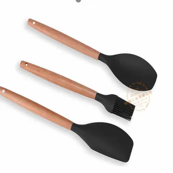 

3Pcs/Set Wood Handle Cake Butter Cream Spatula Oil Bread Scraper Brush Silicone Baking & Pastry Tools Kitchen Tool High Quality