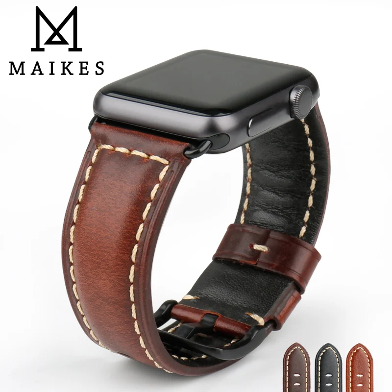MAIKES Watch Accessories Genuine Leather Watchband For Apple Watch Strap Series 3/2/1 iWatch & Apple Watch Band 42mm 38mm