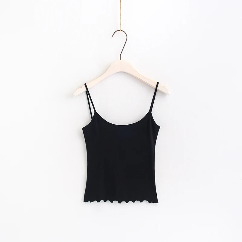 Женский сексуальный глубокий Scoopneck back Camisole женский Тощий топ на бретелях с гофрированным краем