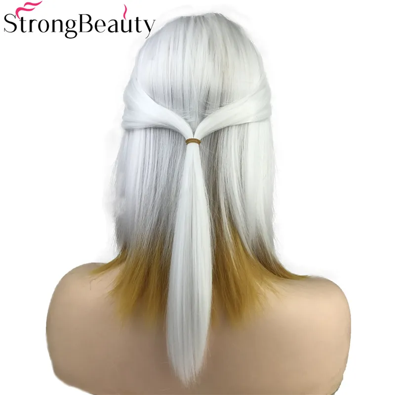 Сильный красота косплэй Искусственные парики белый средний синтетические волосы для женщин парик для костюмированной вечеринки